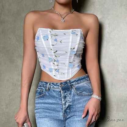 Mesh Street Fashion Fishbone Floral Crop Top croptop-250126
