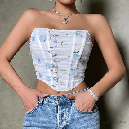 Mesh Street Fashion Fishbone Floral Crop Top croptop-250126