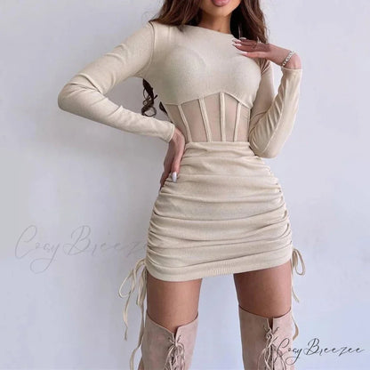 Mesh Waist Bodycon Mini Dress