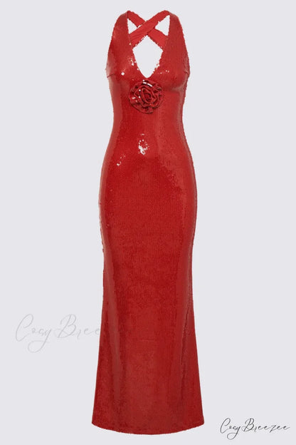 Mesmerizing Arrival Backless Trendy Sequin Maxi Dress