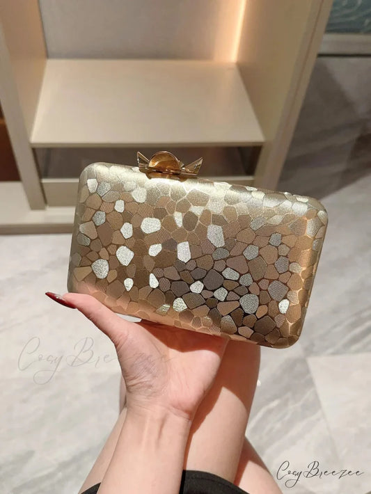 Metal Shell Evening Clutch Gold wristlet-250126
