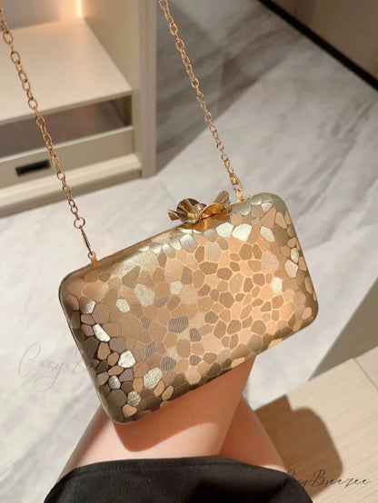 Metal Shell Evening Clutch Gold wristlet-250126