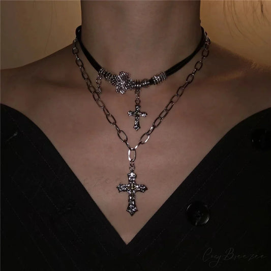 Meteor Star Cross Necklace Summer Neutral Punk BLACK