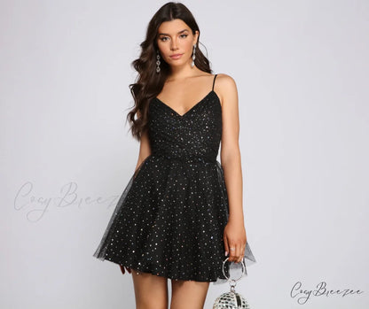 Mia Sequin Stylish Tulle Party Dress BLACK / XS