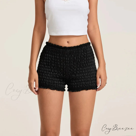 Mid Rise Ruched Elastic Waist Shorts short-250223