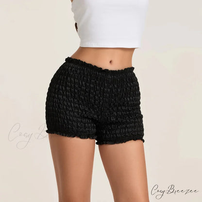 Mid Rise Ruched Elastic Waist Shorts short-250223