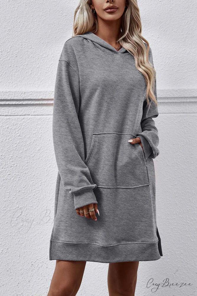 Midi Hoodie Dress with Pocket Slit Grey / L