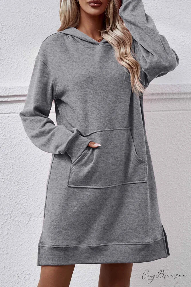 Midi Hoodie Dress with Pocket Slit Grey / S
