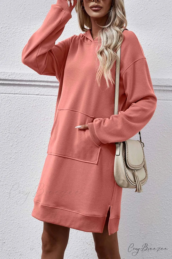 Midi Hoodie Dress with Pocket Slit Light Red / L