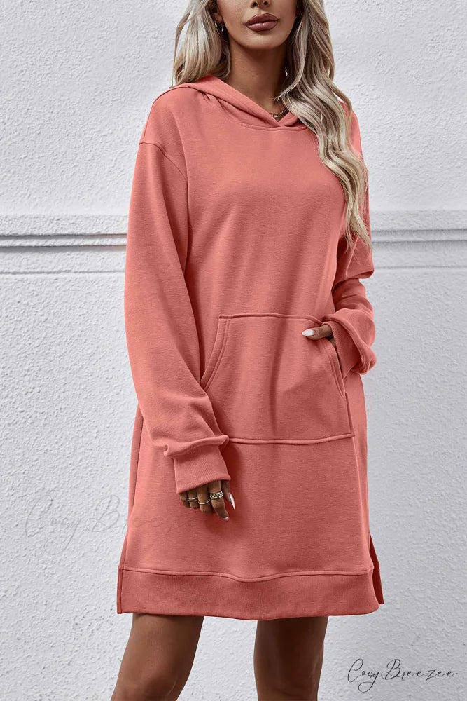 Midi Hoodie Dress with Pocket Slit Light Red / M