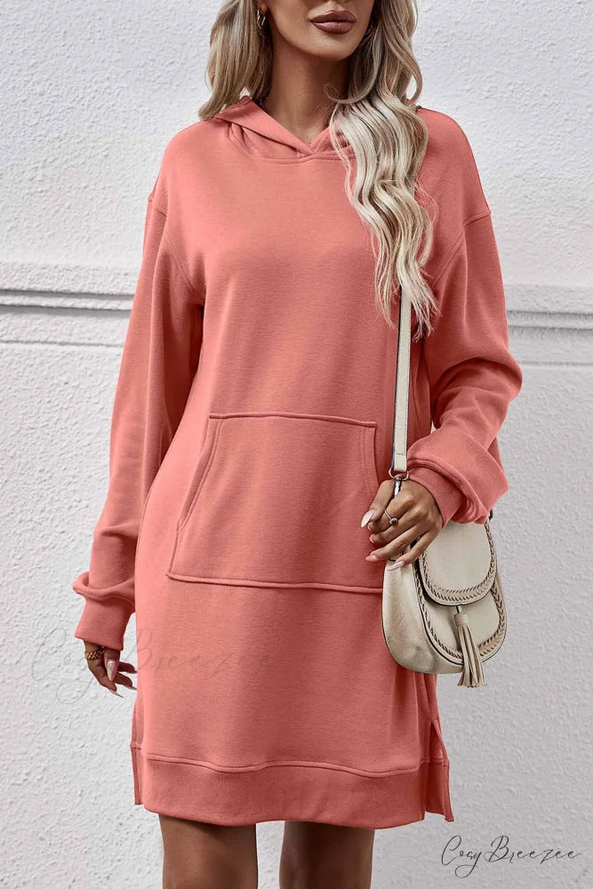 Midi Hoodie Dress with Pocket Slit Light Red / XL