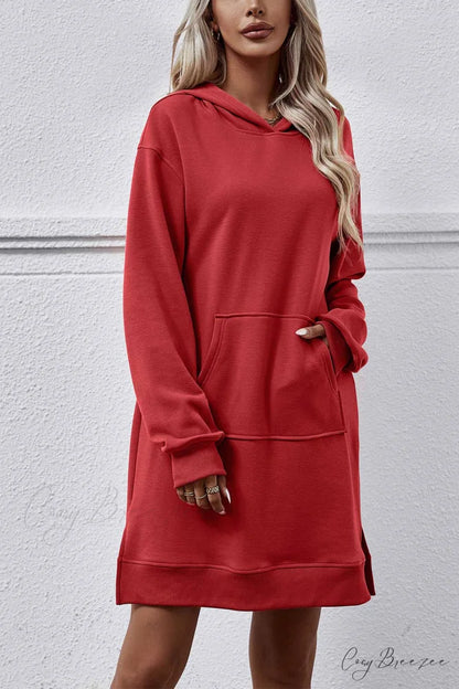 Midi Hoodie Dress with Pocket Slit Red / M
