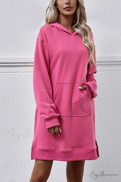 Midi Hoodie Dress with Pocket Slit Rose / M