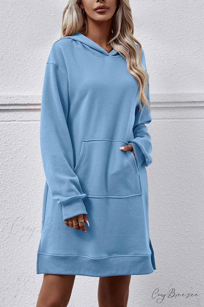Midi Hoodie Dress with Pocket Slit Sky Blue / L