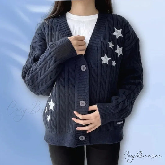 Midnight Navy Y2K Star Cardigan Navy blue / S cardigans-241228