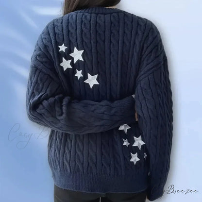 Midnight Navy Y2K Star Cardigan cardigans-241228