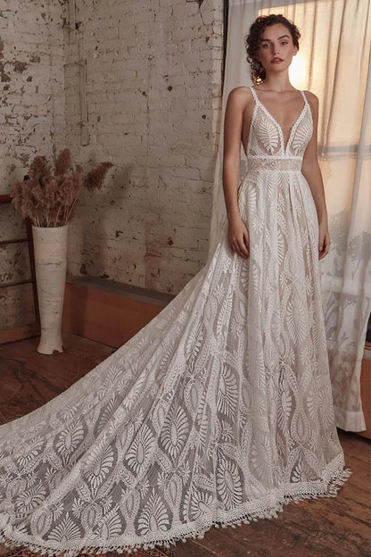 Mijas Ethereal Graceful Lace Wedding Dress Ivory / 2