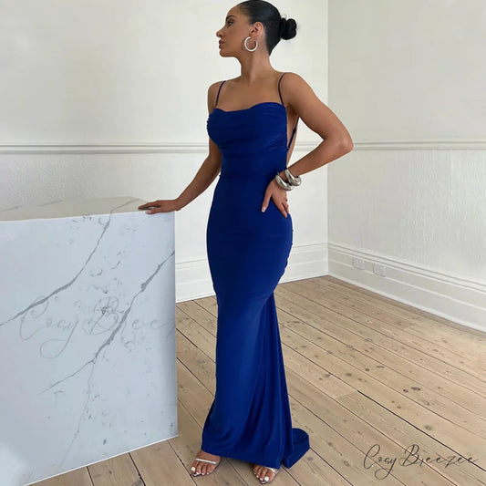 Mikayla Formal Stylish Backless Mermaid Dress Blue / S