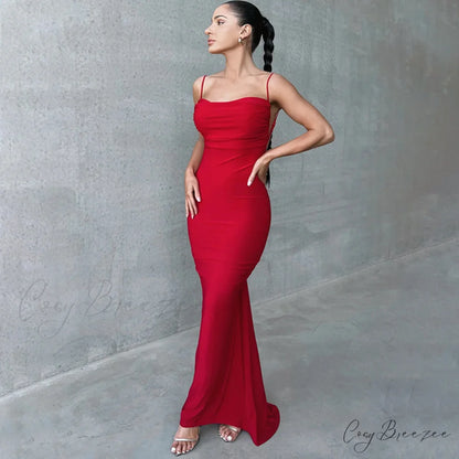 Mikayla Formal Stylish Backless Mermaid Dress Red / S