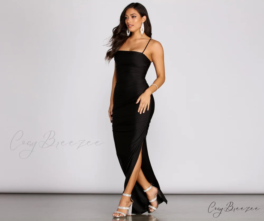 Mila High Stylish Slit Ruched Dress