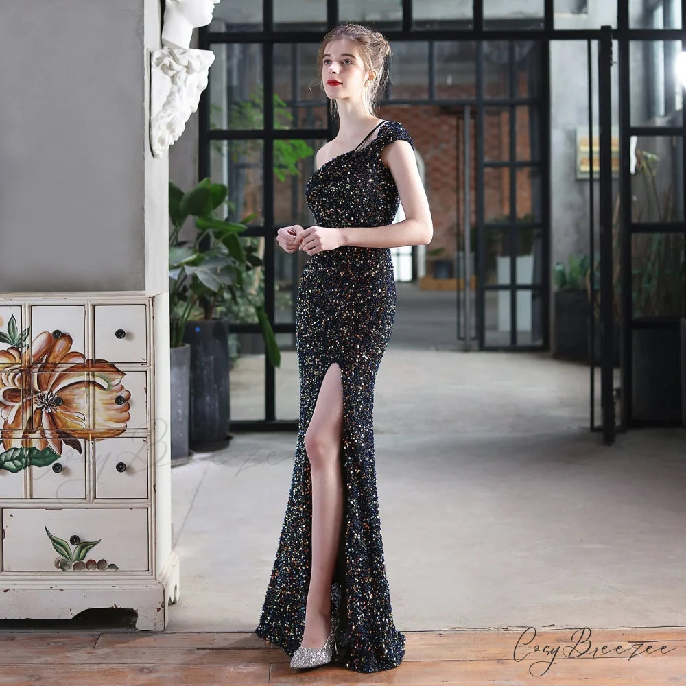 Mile one-shoulder bright Charming sequined formal dress