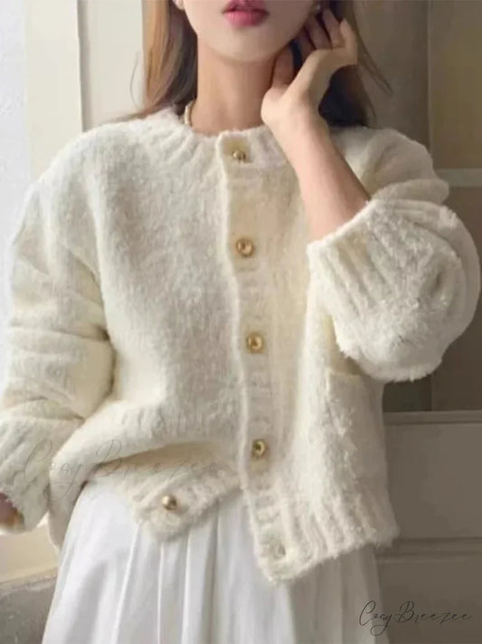 Milk White Single Breasted Cardigan cardigans-241228