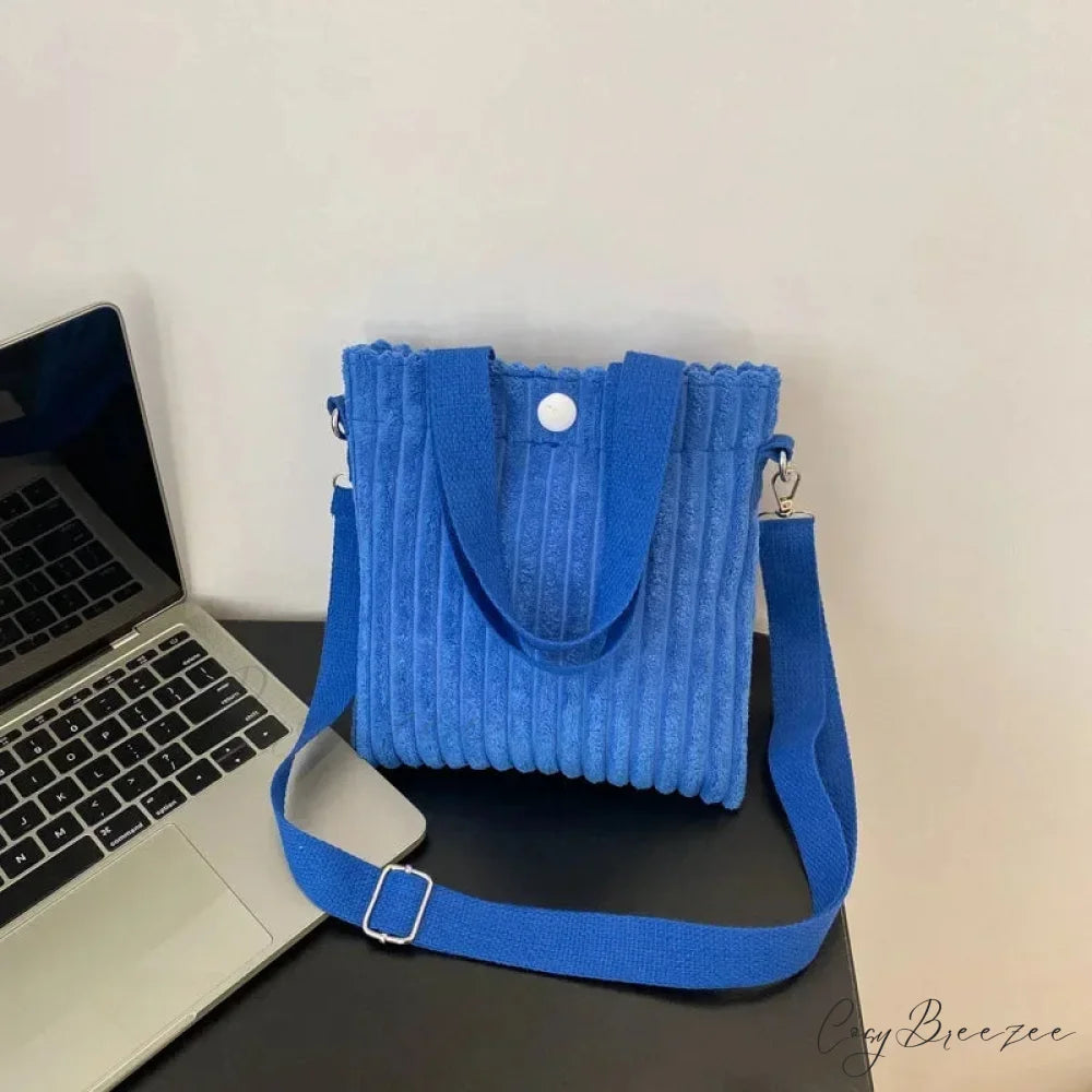 Mini Corduroy Zipper Shoulder Bag Spring Handbag Blue handbag-250126