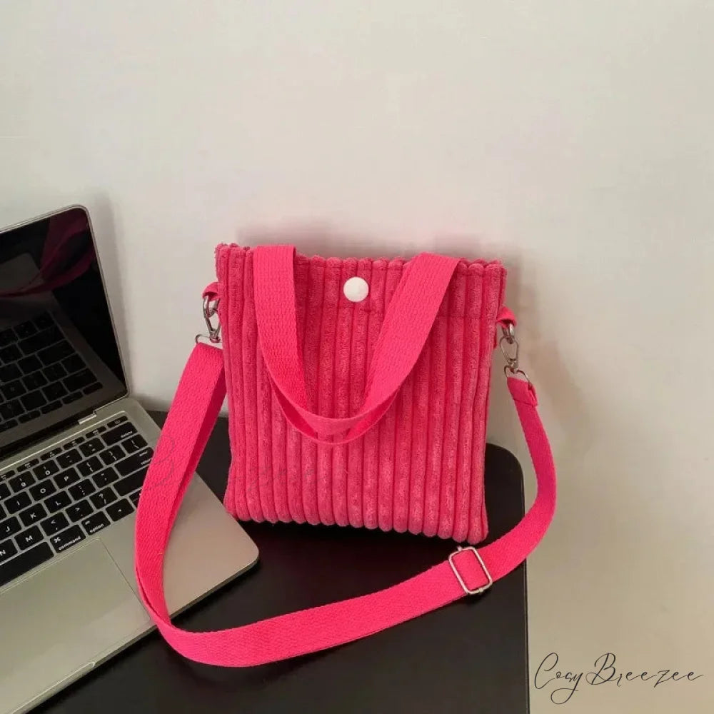 Mini Corduroy Zipper Shoulder Bag Spring Handbag RoseRed handbag-250126