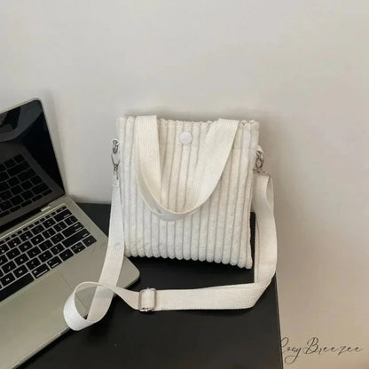 Mini Corduroy Zipper Shoulder Bag Spring Handbag WHITE handbag-250126