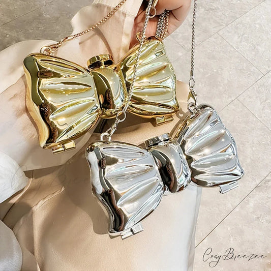 Mini Evening Bowknot Metal Crossbody Purse Party Wedding Handbag clutchbag-250126