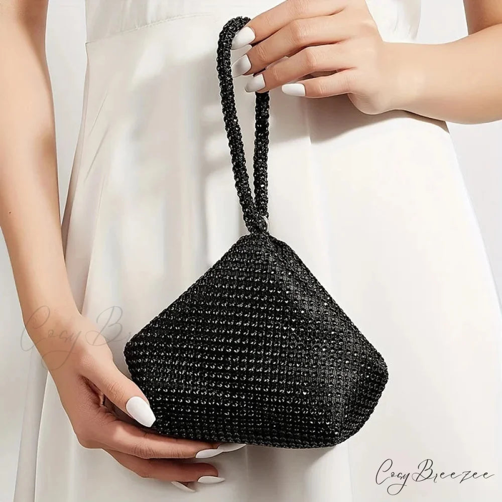 Mini Glitter Rhinette Evening Clutch Black wristlet-250126
