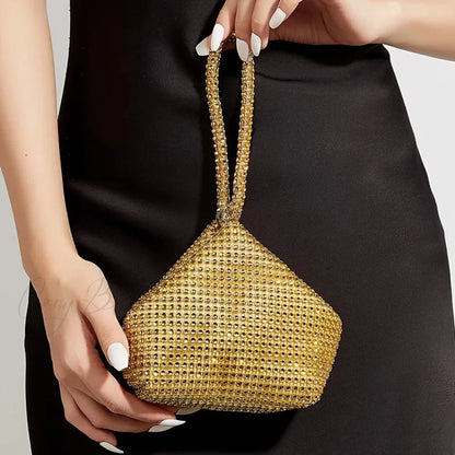 Mini Glitter Rhinette Evening Clutch Gold wristlet-250126