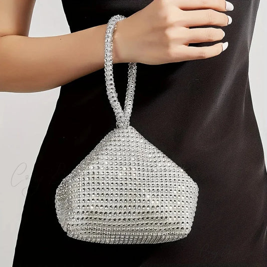 Mini Glitter Rhinette Evening Clutch Silver wristlet-250126