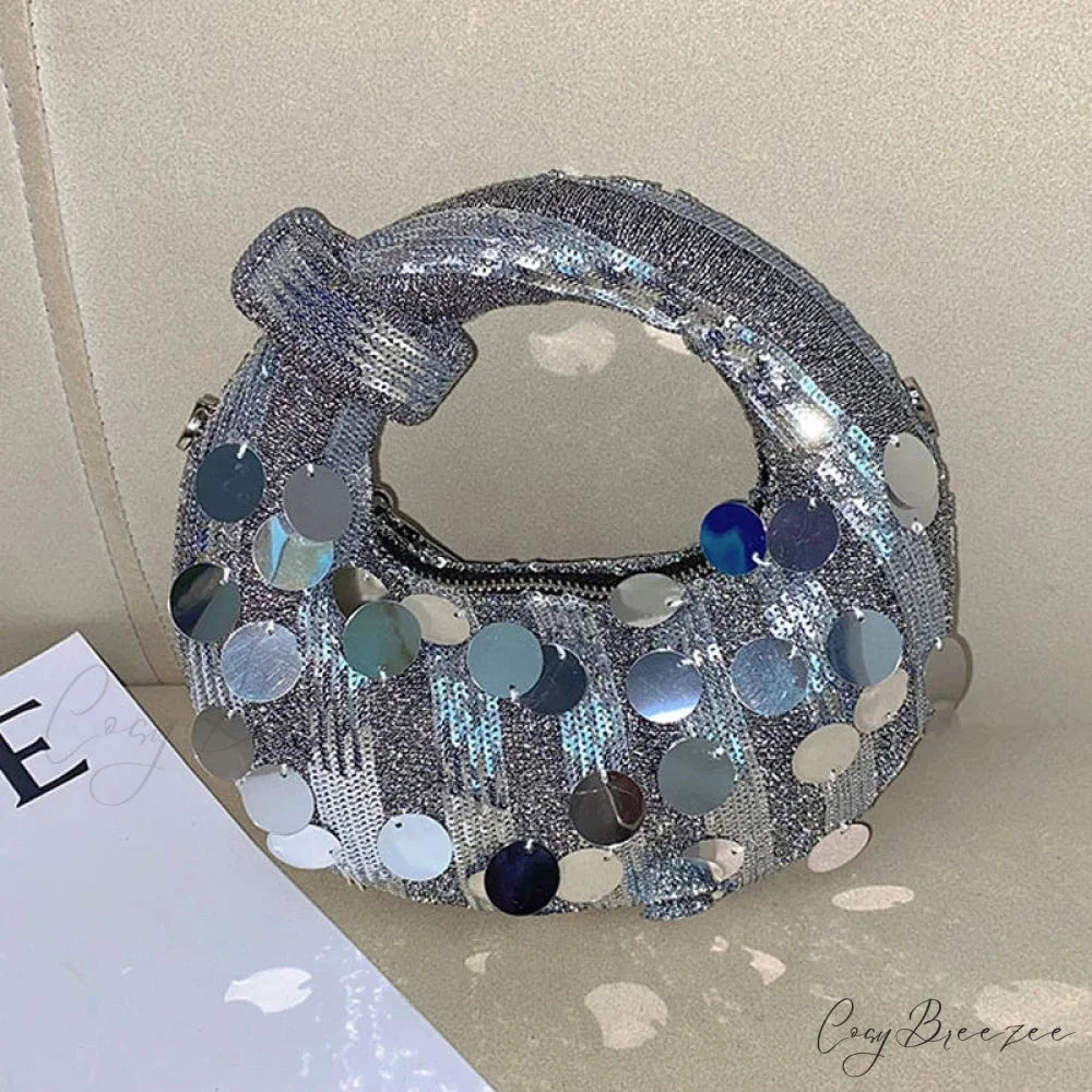 Mini Half Moon Evening Clutch Silver wristlet-250126
