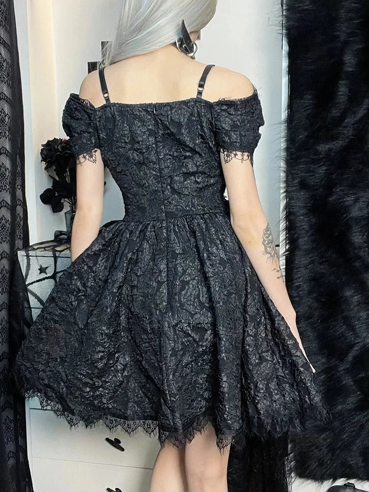 Mini Party Aesthetic One Shoulder Strap Sexy Lace Cutouts Elegant A Line High Waist Dress