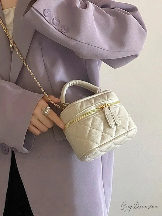 Mini Quilted Chain Diamond Crossbody Handbag white handbag-250126