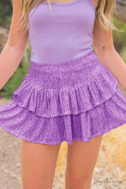 Mini Tiered Sequined Folded Skirt Purple / XS