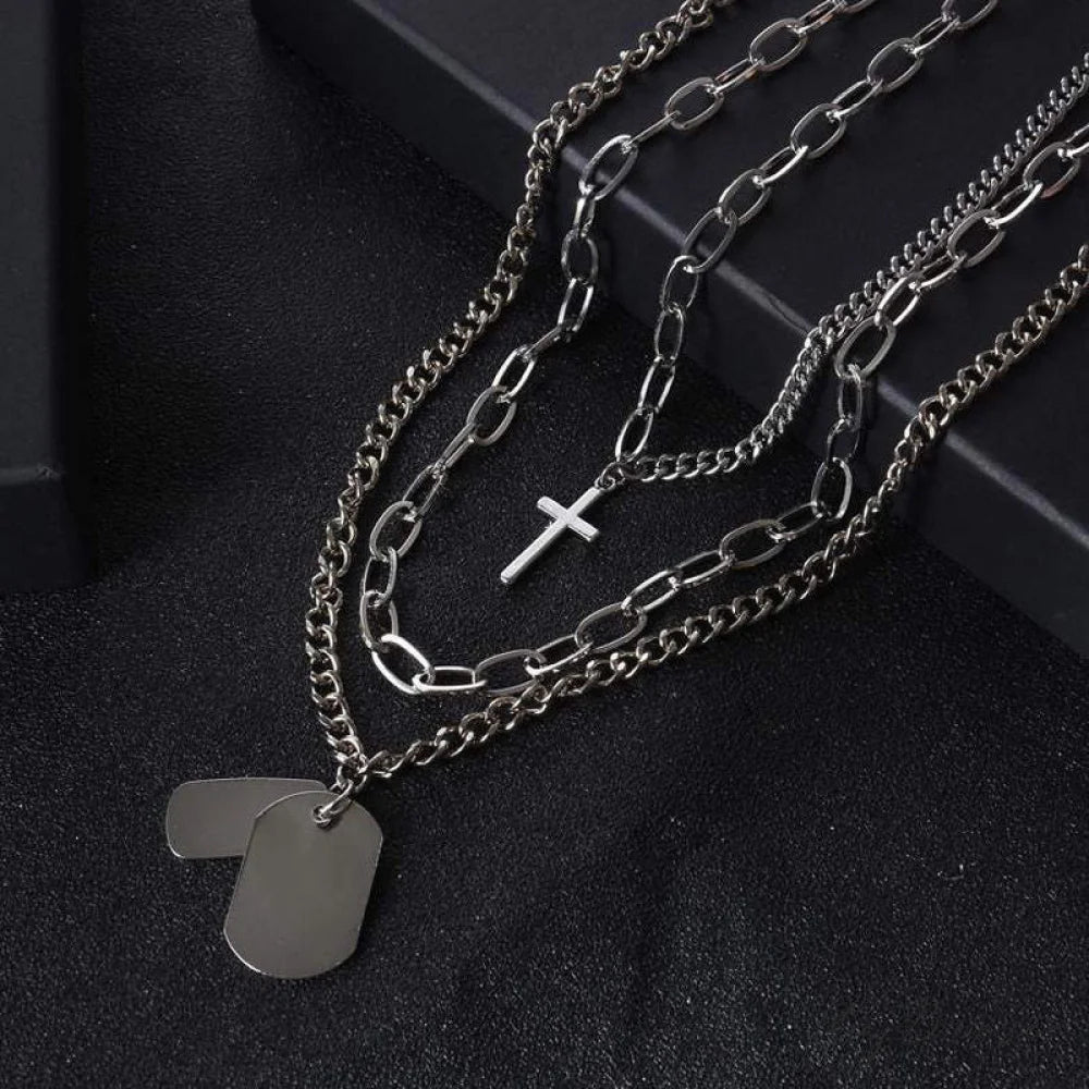 Minimalist Hip-hop Punk Trendy Cross Sweater Chain Necklace Set SILVER