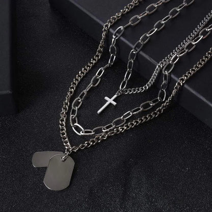 Minimalist Hip-hop Punk Trendy Cross Sweater Chain Necklace Set SILVER