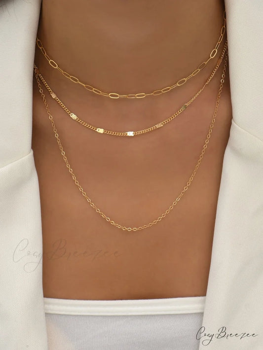 Minimalist Layered Chain Necklace Yellow Gold / one-size