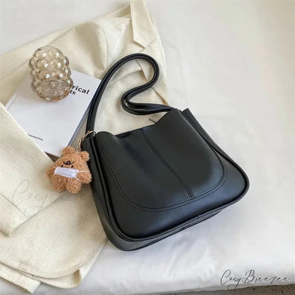 Minimalist PU Leather Bag Black shoulder-250126