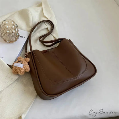 Minimalist PU Leather Bag Brown shoulder-250126
