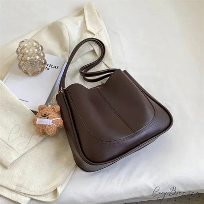 Minimalist PU Leather Bag Coffee shoulder-250126