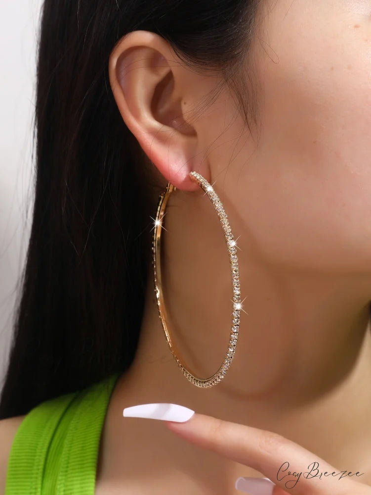 Minimalist Rhinestone Inlaid Chunky Hoop Earrings Yellow Gold / one-size