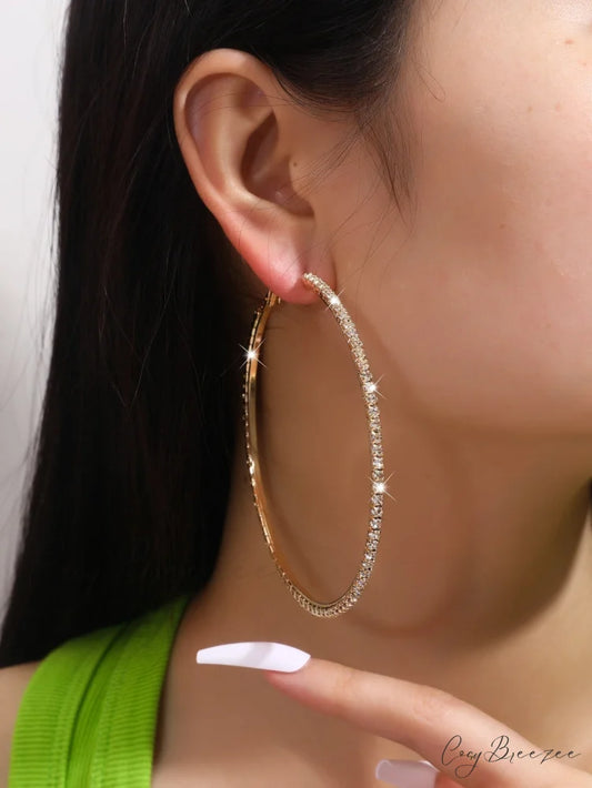 Minimalist Rhinestone Inlaid Chunky Hoop Earrings Yellow Gold / one-size
