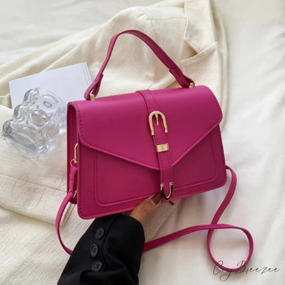 Minimalist Solid Color Square Flap Crossbody Rose Red crossbody-250126