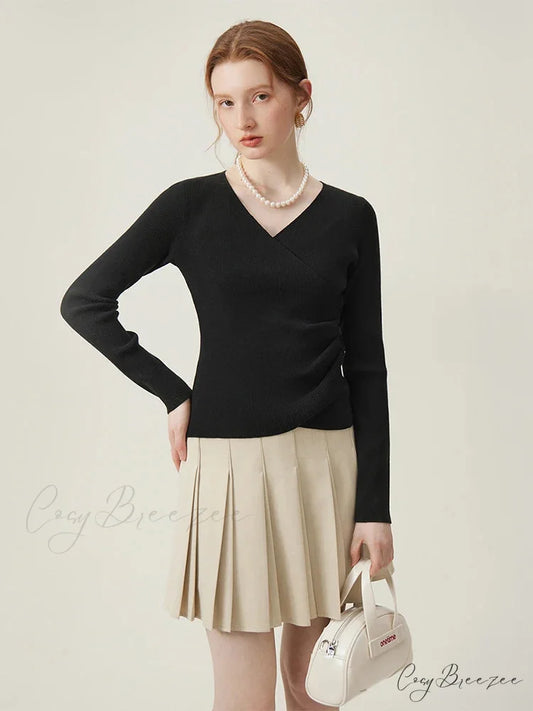 Minimalist V-neck Knit Bottom Sweater Sweater swraters-241228