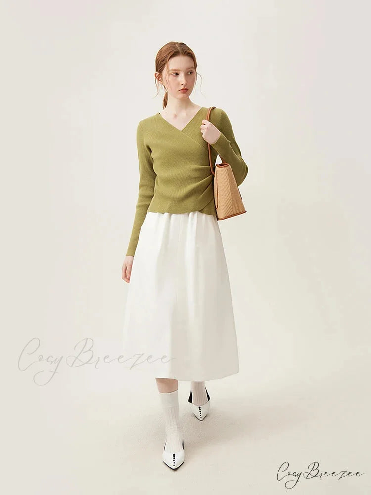 Minimalist V-neck Knit Bottom Sweater Sweater swraters-241228