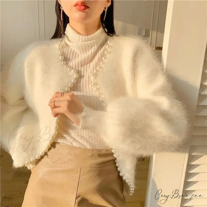Mink Fleece Lantern Sleeve Cardigan WHITE / One Size