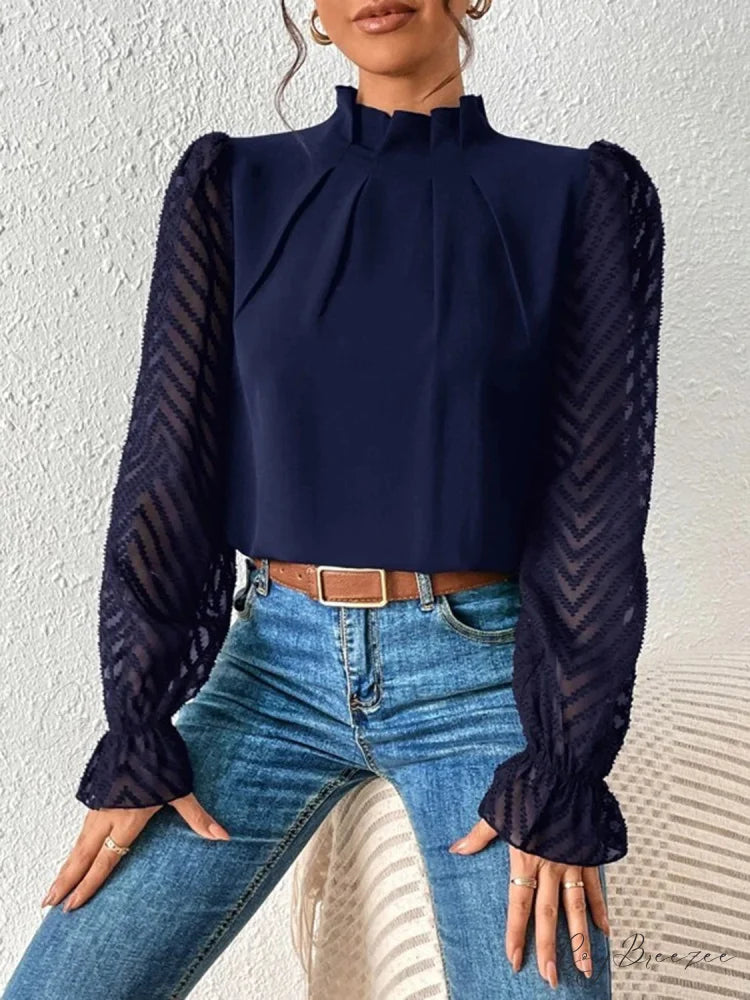 Mock Flounce Blouse Sheer with Arm Neck